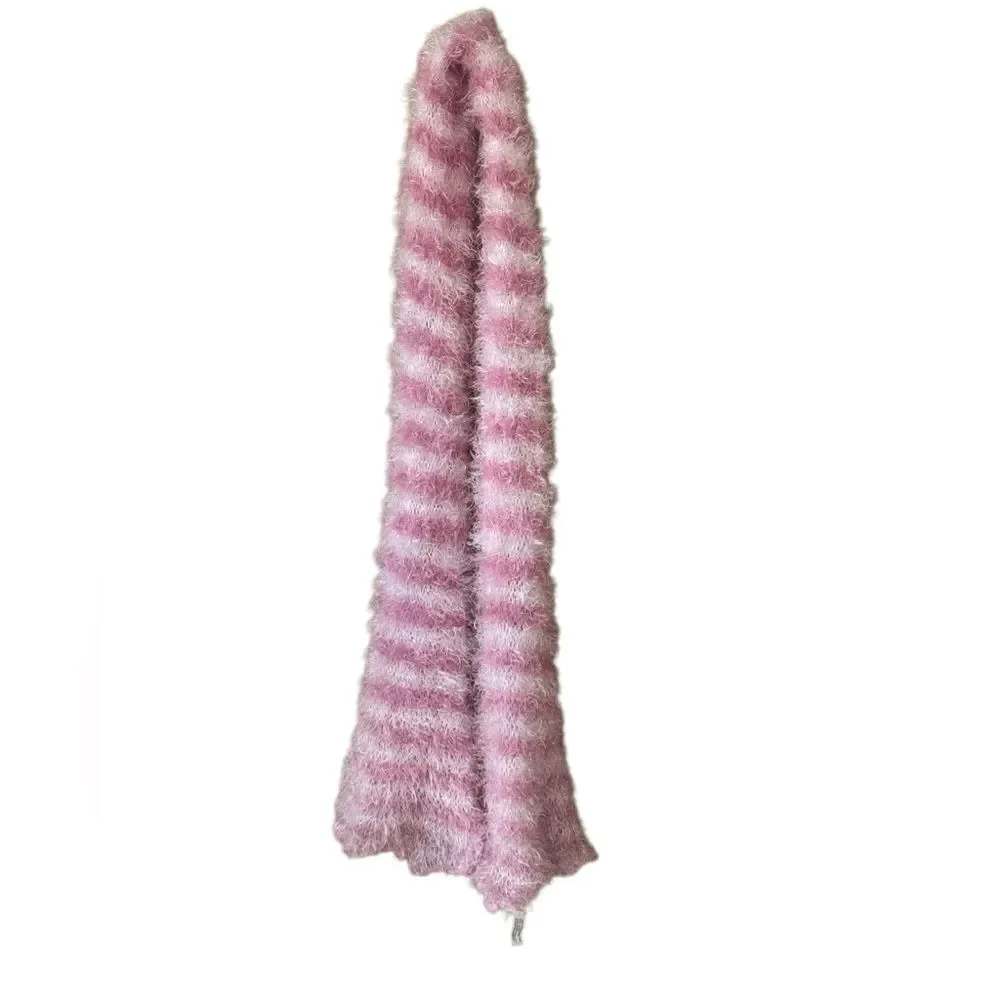 Women's Y2K Bubble Gum Pink & White Stripe Winter Scarf